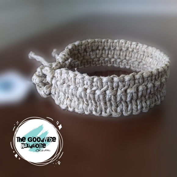 The GoodVibe Wardrobe Other - 10" Woven Hemp Wide Bracelet w/ 5.5" Braided Ties